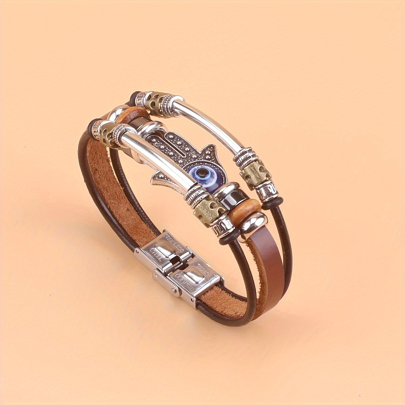 Boho Fatima Eye Beaded Bracelet with Stainless Steel Buckle